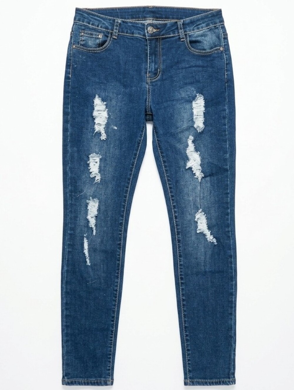 MAO Distressed Ripped Ankle Skinny Jeans Medium Wash Blue Denim 11/12